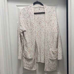 Maurices Cream and Red Open-Front Cardigan